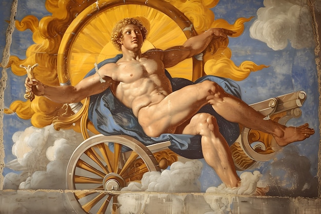 Free photo sun god depicted as a powerful man in a renaissance setting