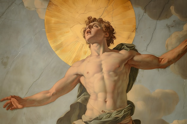 Free photo sun god depicted as a powerful man in a renaissance setting