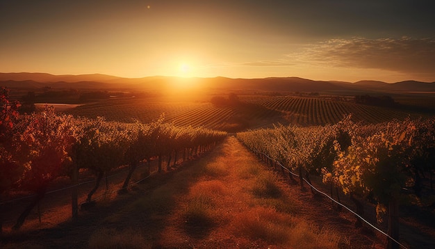無料写真 ai が生成した静かな秋の風景の中に太陽が降り注ぐブドウ畑