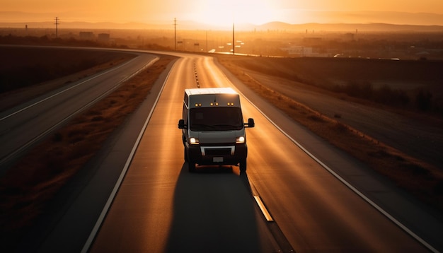 Free photo sun sets on trucking industry long journey generated by ai
