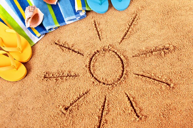 Sun shape drawn in the sand