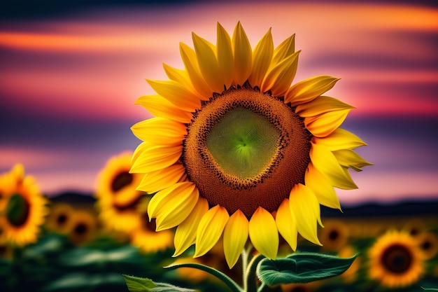 A sunflower is in a field of flowers.