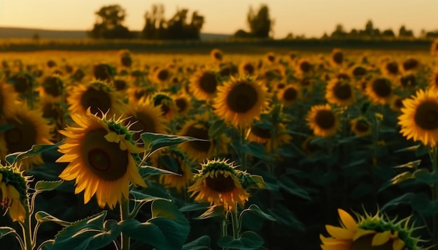 Sunflower meadow glows in vibrant summer sunlight generated by ai