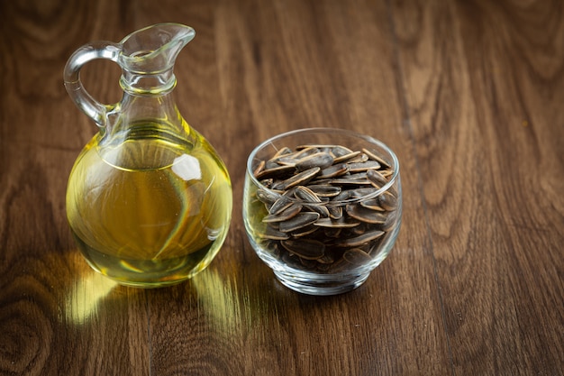 Sunflower oil on the table