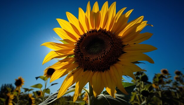 Sunflower petals radiate bright gold in sunlight generated by AI