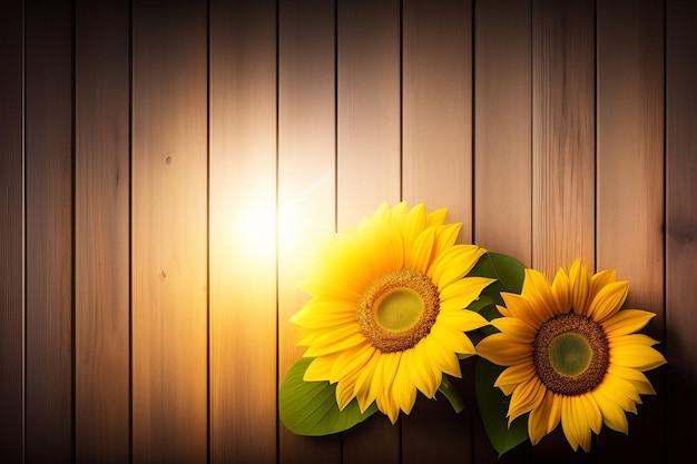 Sunflowers on a wooden background