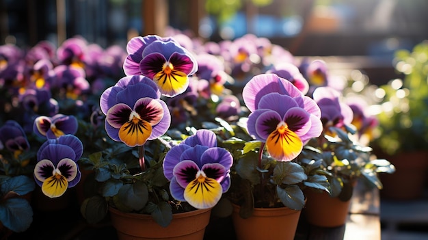 Sunkissed pansies display their vivid purple and yellow hues a testament to springs vibrant bloom