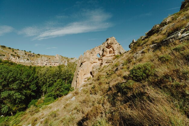 Sunny rocky landscape with vegetation