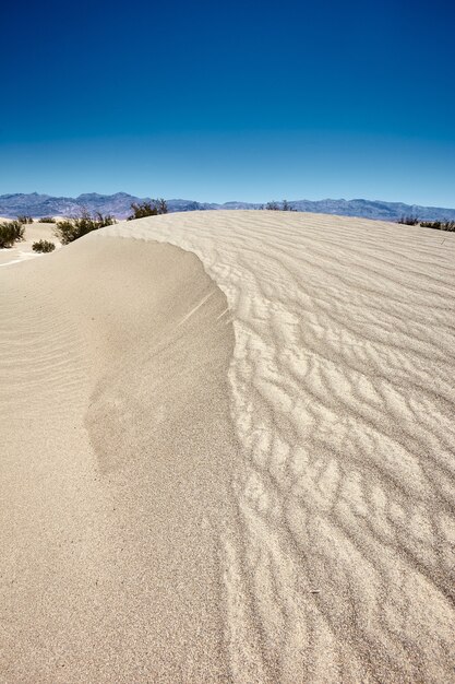 Солнечный пейзаж плоских песчаных дюн Мескит в национальном парке Долина Смерти, Калифорния - США