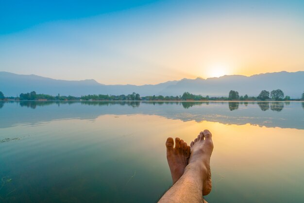 Sunrise on Dal lake, Kashmir India .