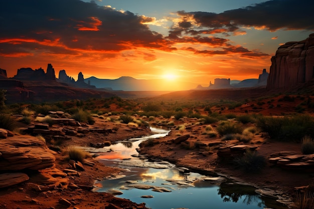 sunrise mountain desert landscape background