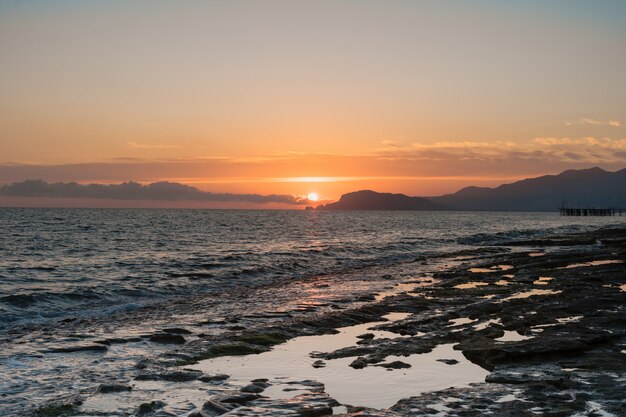 Sunrise over the sea and beautiful seascape.