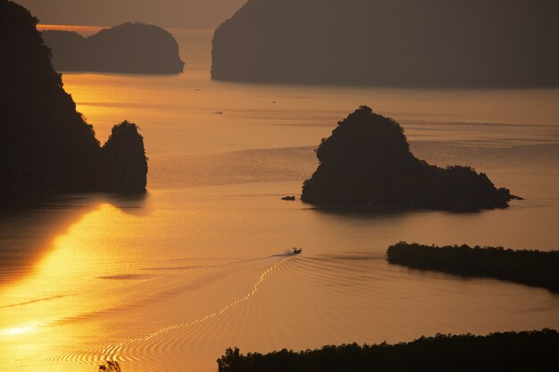 Sunrise over the sea in the morning with fishermen lifestyle.