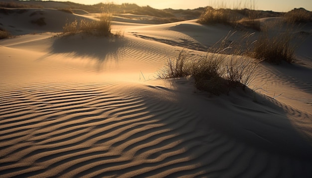 Un tramonto sulle dune con il sole che tramonta dietro di esso.