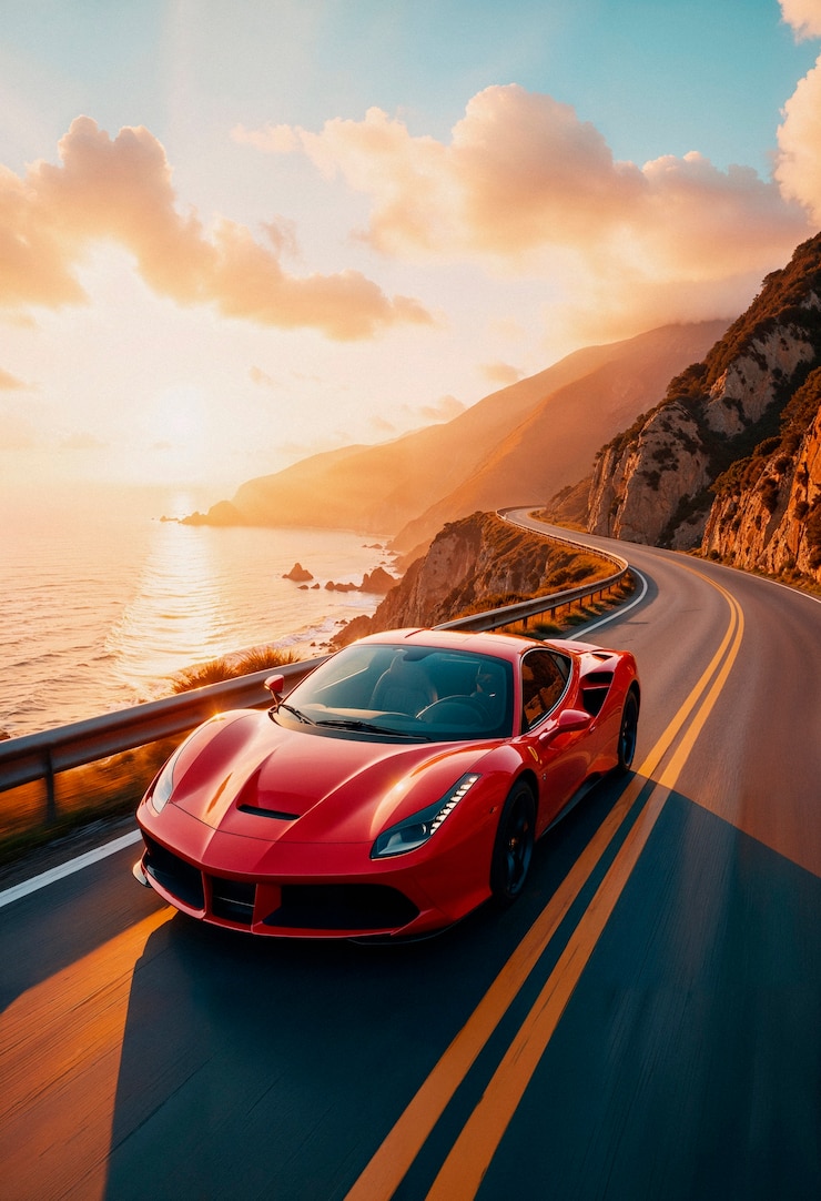 Free Photo sunset ferrari drive