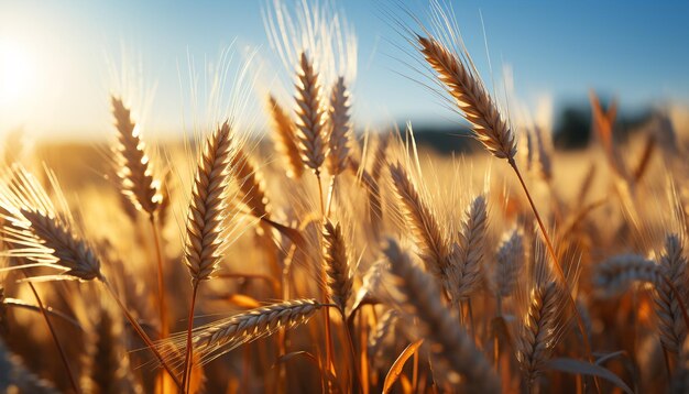 Sunset over a golden wheat field nature vibrant harvest generated by artificial intelligence