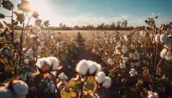Free photo sunset harvest of fluffy cotton on farm generated by ai