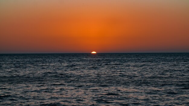 Sunset and horizon of lake