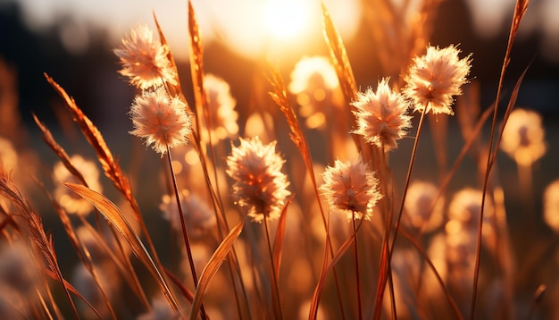 Free photo sunset meadow yellow wildflowers vibrant nature tranquil summer outdoors generated by artificial intelligence