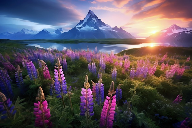 Free photo sunset mountain landscape ai generated image