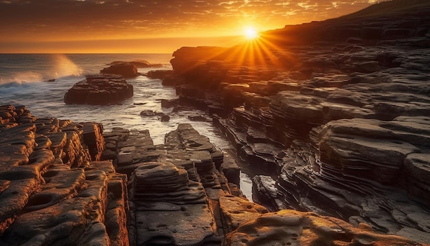 Foto gratuita un tramonto sull'oceano con il sole che tramonta dietro di esso