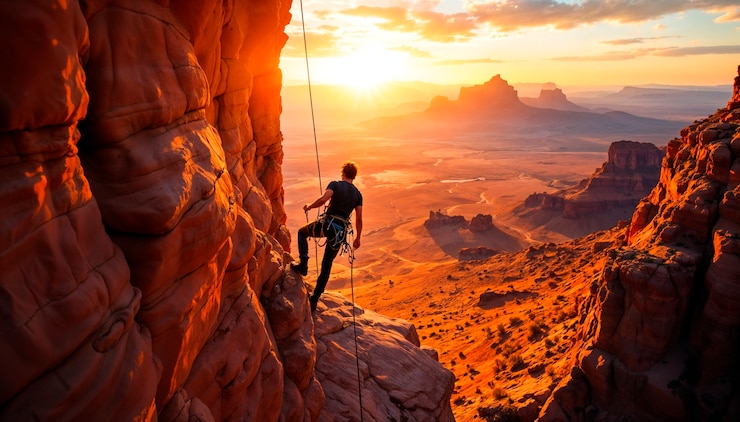 Free Photo sunset rock climbing