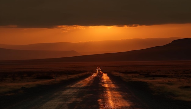 Foto gratuita safari al tramonto guidando attraverso il terreno selvaggio dell'africa generato dall'intelligenza artificiale