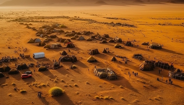 Foto gratuita safari al tramonto cammelli sulle dune di sabbia e intelligenza artificiale generativa all'avventura