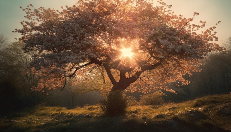 Free Photo sunset silhouette autumn forest tranquil beauty in nature generated by ai