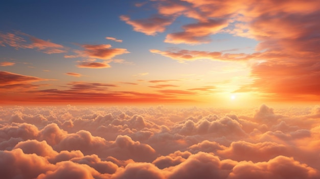 雲が鮮やかなオレンジ色に照らされた夕焼け空