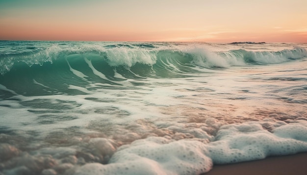 Foto gratuita surf al tramonto che schizza sulla costa tranquilla bellezza generata dall'intelligenza artificiale