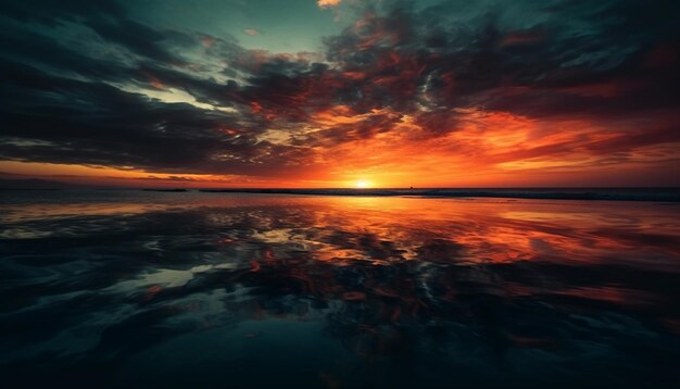 Sunset over tranquil seascape nature beauty majestically displayed generated by AI