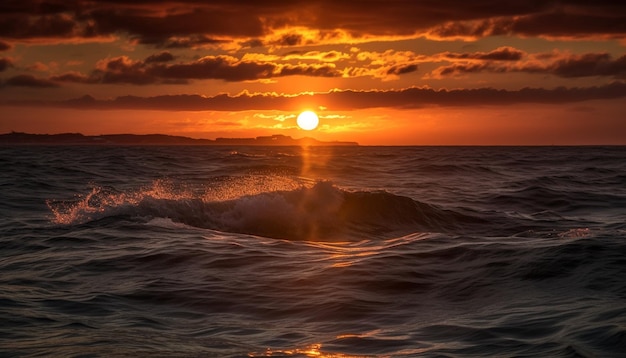 Foto gratuita il tramonto sull'acqua tranquilla crea una bellezza idilliaca generata dall'intelligenza artificiale