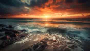 Foto gratuita tramonto su acque tranquille, un paradiso tropicale che genera intelligenza artificiale