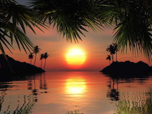 Sunset in tropical landscape