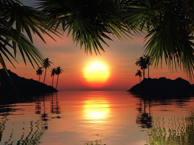 Sunset in tropical landscape