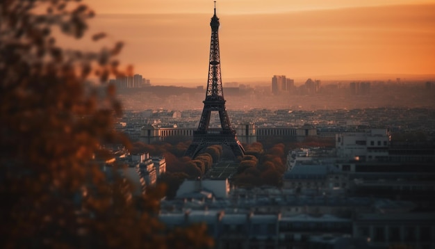 パリから見たエッフェル塔の夕日