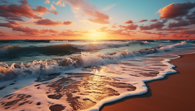 Foto gratuita il tramonto sull'acqua la bellezza della natura si riflette nelle tranquille onde generate dall'intelligenza artificiale