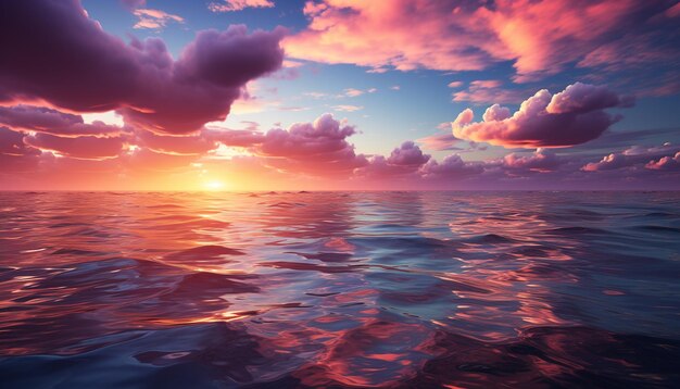 Sunset over water nature beauty reflected in tranquil waves generated by artificial intelligence