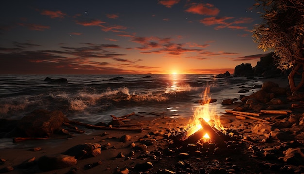 Foto gratuita tramonto sull'acqua una scena tranquilla di bellezza generata dall'intelligenza artificiale