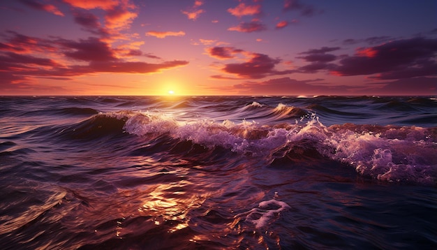 Foto gratuita il tramonto sulle onde d'acqua che riflettono la bellezza generata dall'ia