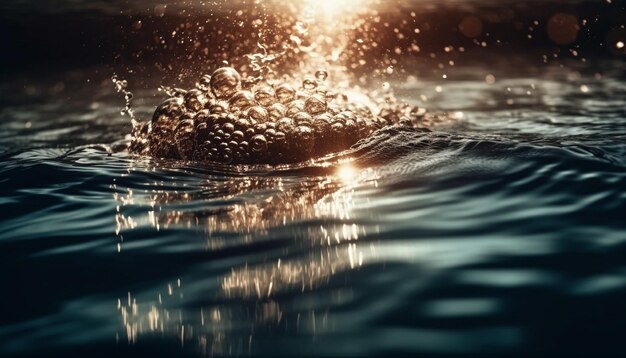 AIによって生成された調和のとれた静かな水面に反射する夕日の波