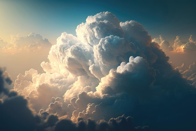 Закат белые облака и голубое небо из окна самолета Красочный облачный фон