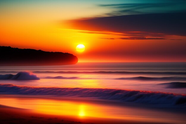 Закат с заходящим солнцем над океаном