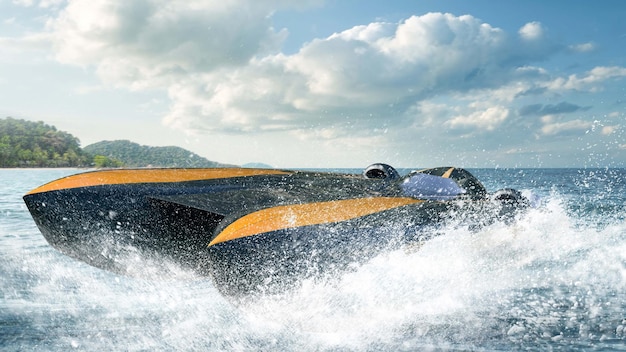 Super boat speed racing Render 3d Illustration