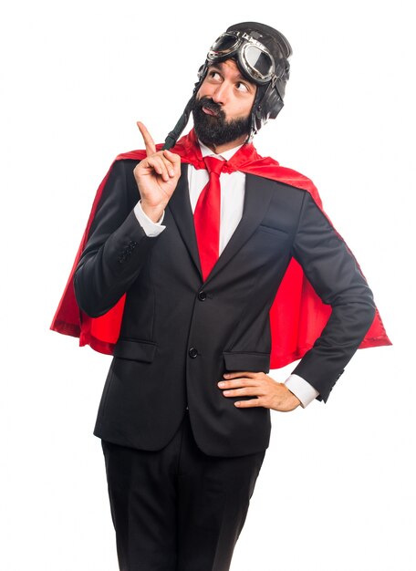 Super hero businessman thinking