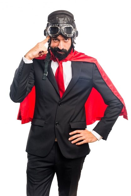 Super hero businessman thinking