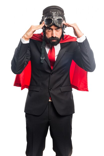 Super hero businessman thinking