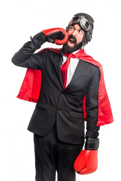 Super hero businessman with boxing gloves