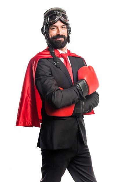 Super hero businessman with boxing gloves